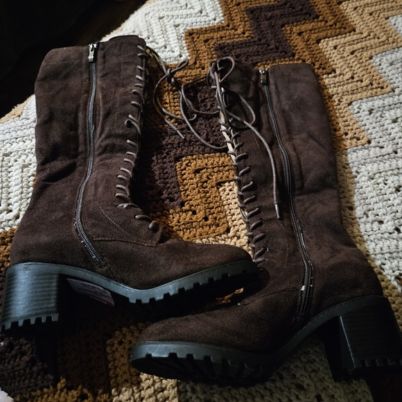Lace-up Faux Suade Boots - Picture 2 of 6